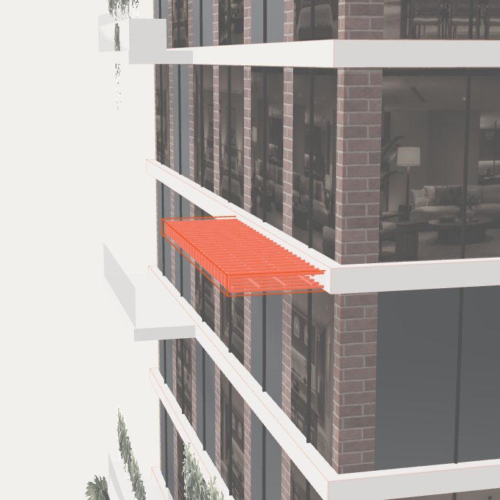 A balcony edge with bent U-bars inside