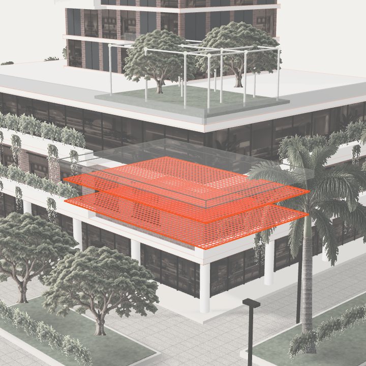 A slab corner lifted apart into concrete cover, top mesh and bottom mesh
